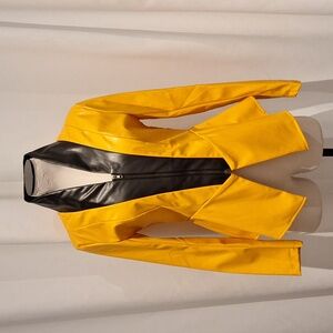 Koandaily faux leather dark yellow/light orange zip up jacket